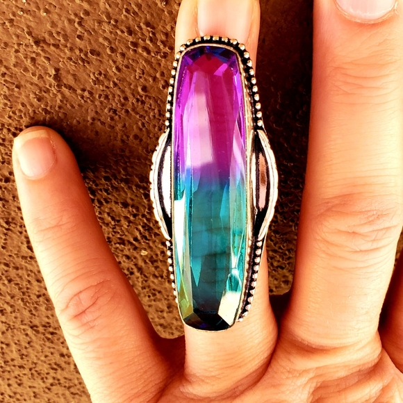 New Oversized Bi-Color Tourmaline 925 Silver Statement Ring. - Picture 2 of 15